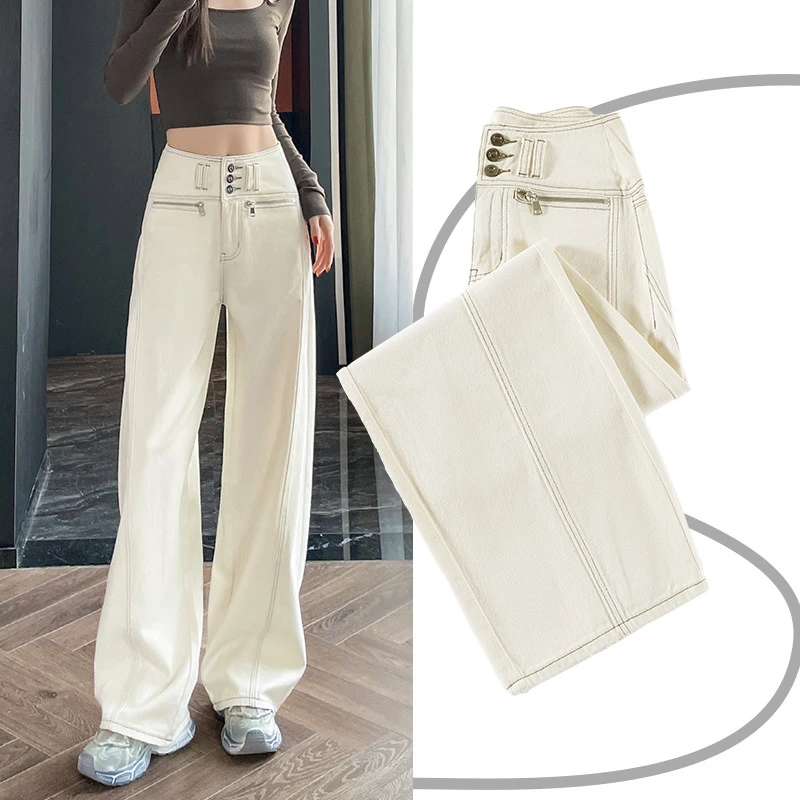 韩亚服饰牛仔裤女春季2025年新款高腰宽松美式重工垂感拖地直筒裤