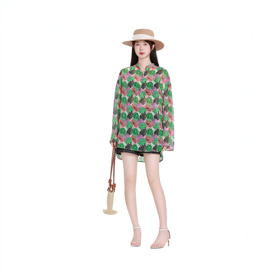 AMASS/阿玛施5301079法式复古印花度假风微透视宽松气质衬衫