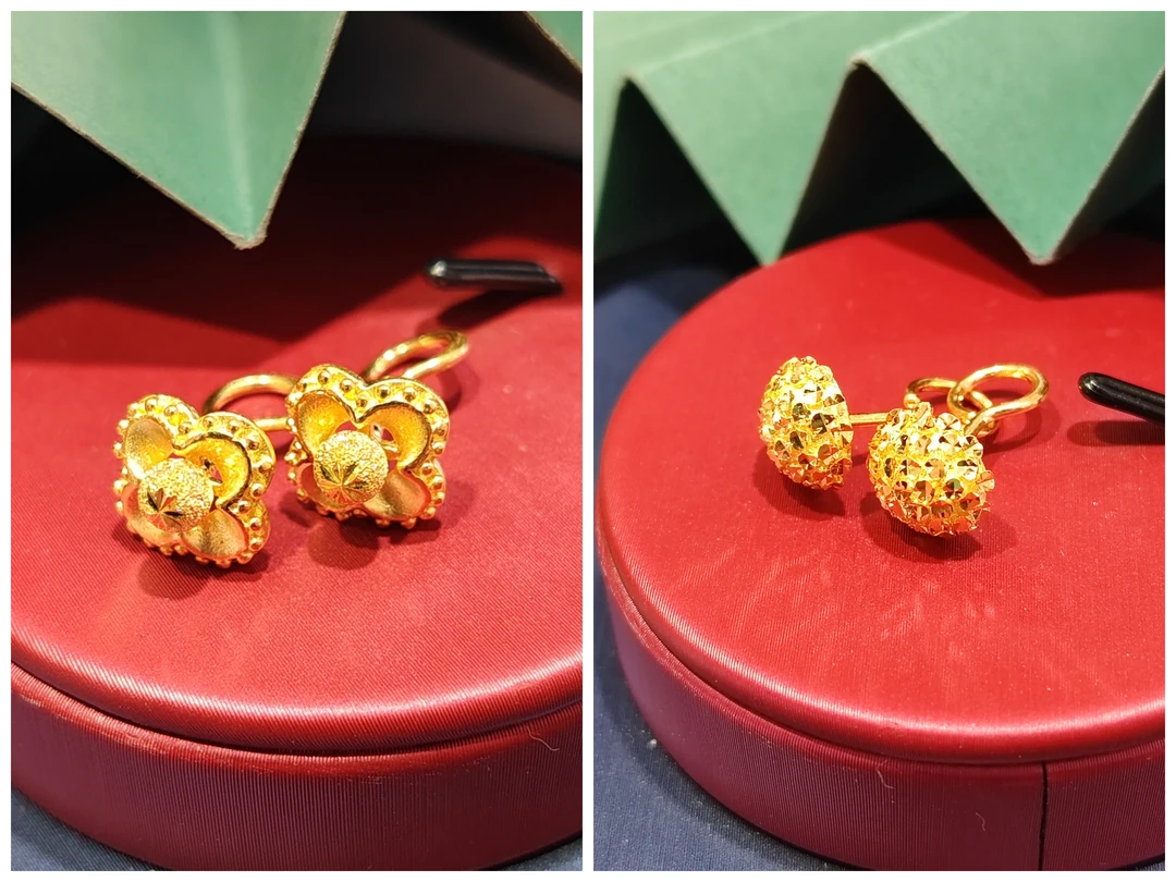 足金999.99闪亮耳饰女士弯针小众耳饰