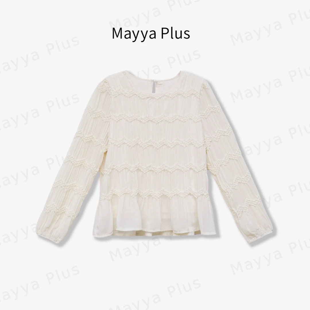 【月光曲】Mayya Plus麦芽定制新款气质小衫薄款荷叶摆上衣32519298