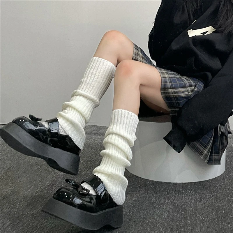 秋冬日系针织中筒袜百搭lolitains少女学院风韩版黑白长筒软妹袜2