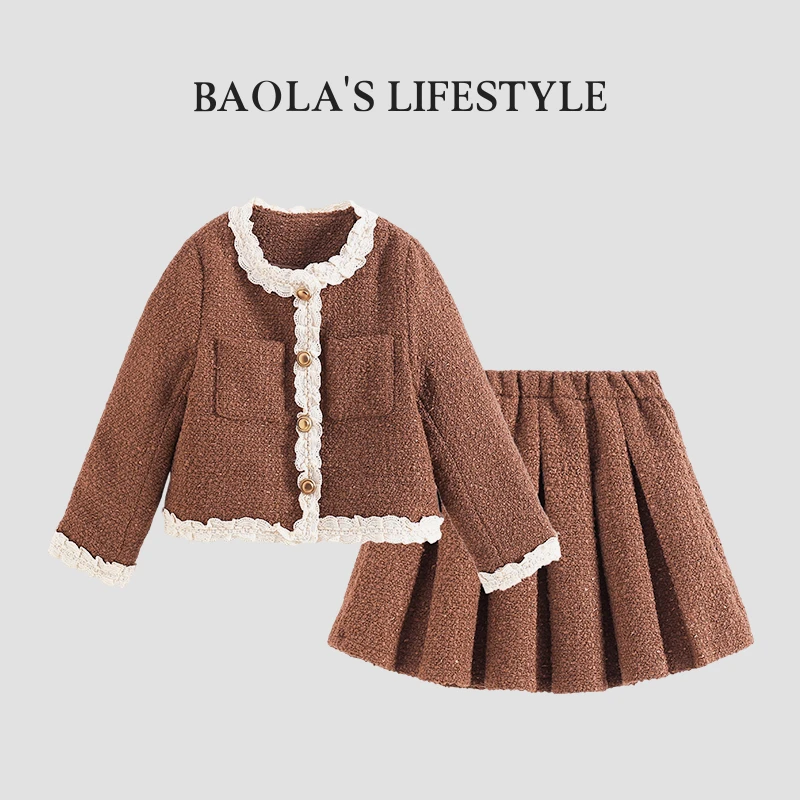 断码清仓【防寒】韩系复古秋冬女童时尚洋气花边拼接两件套-HD171