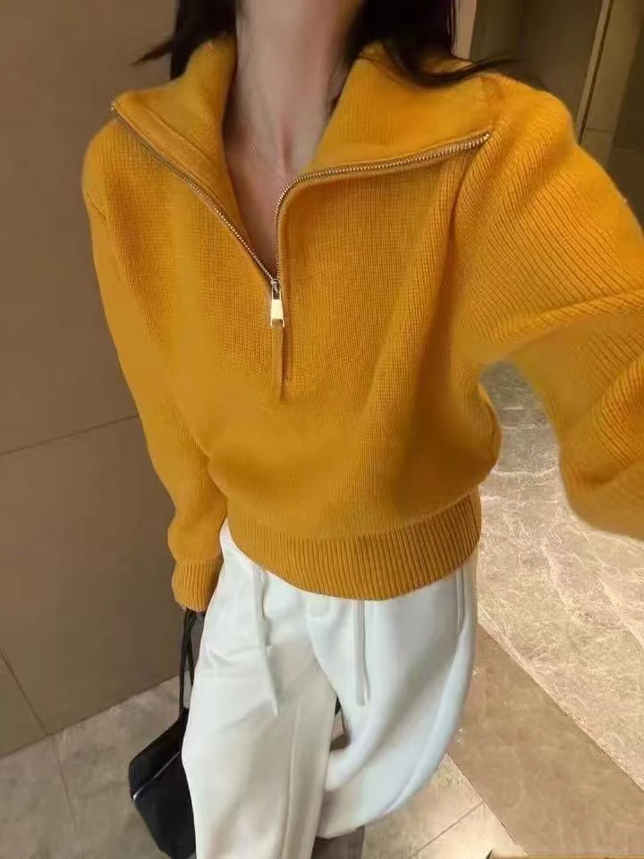 韩版百搭纯色翻领打底衫厚款半高领休闲网红毛衣常规款衫