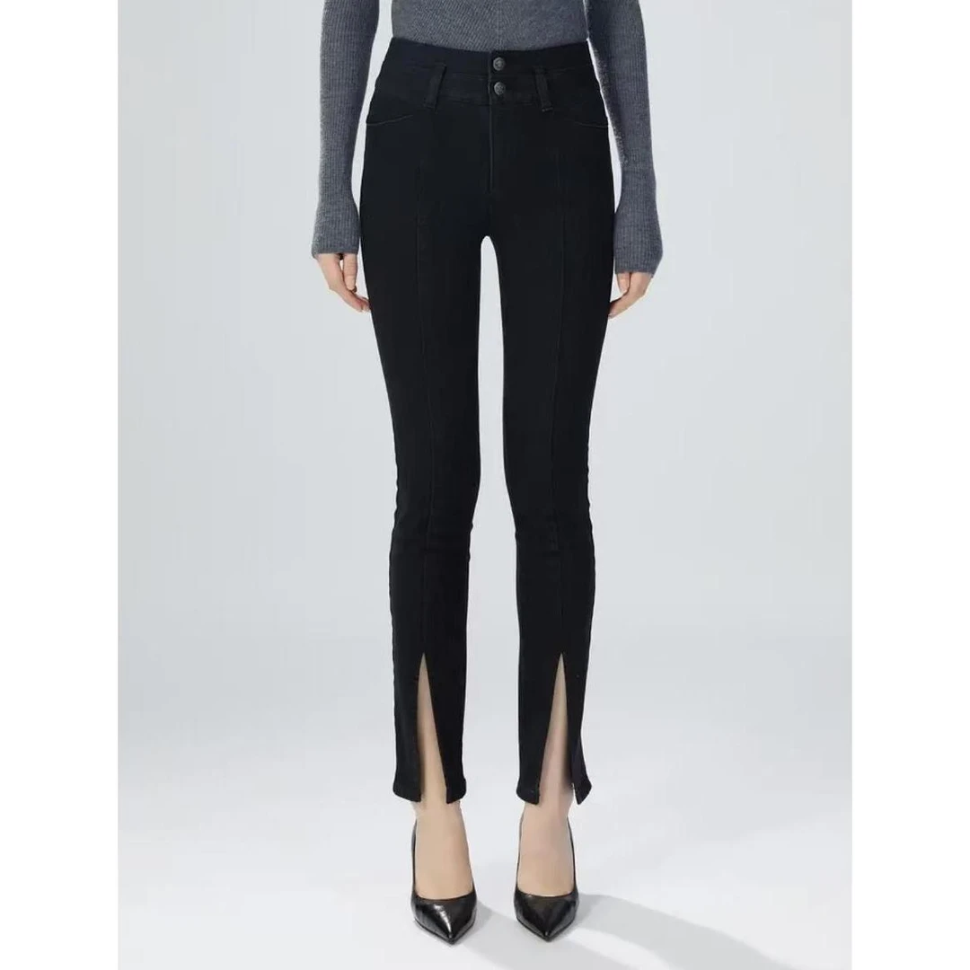 黑色紧身显瘦深色外穿高腰九分牛仔小脚裤5100378