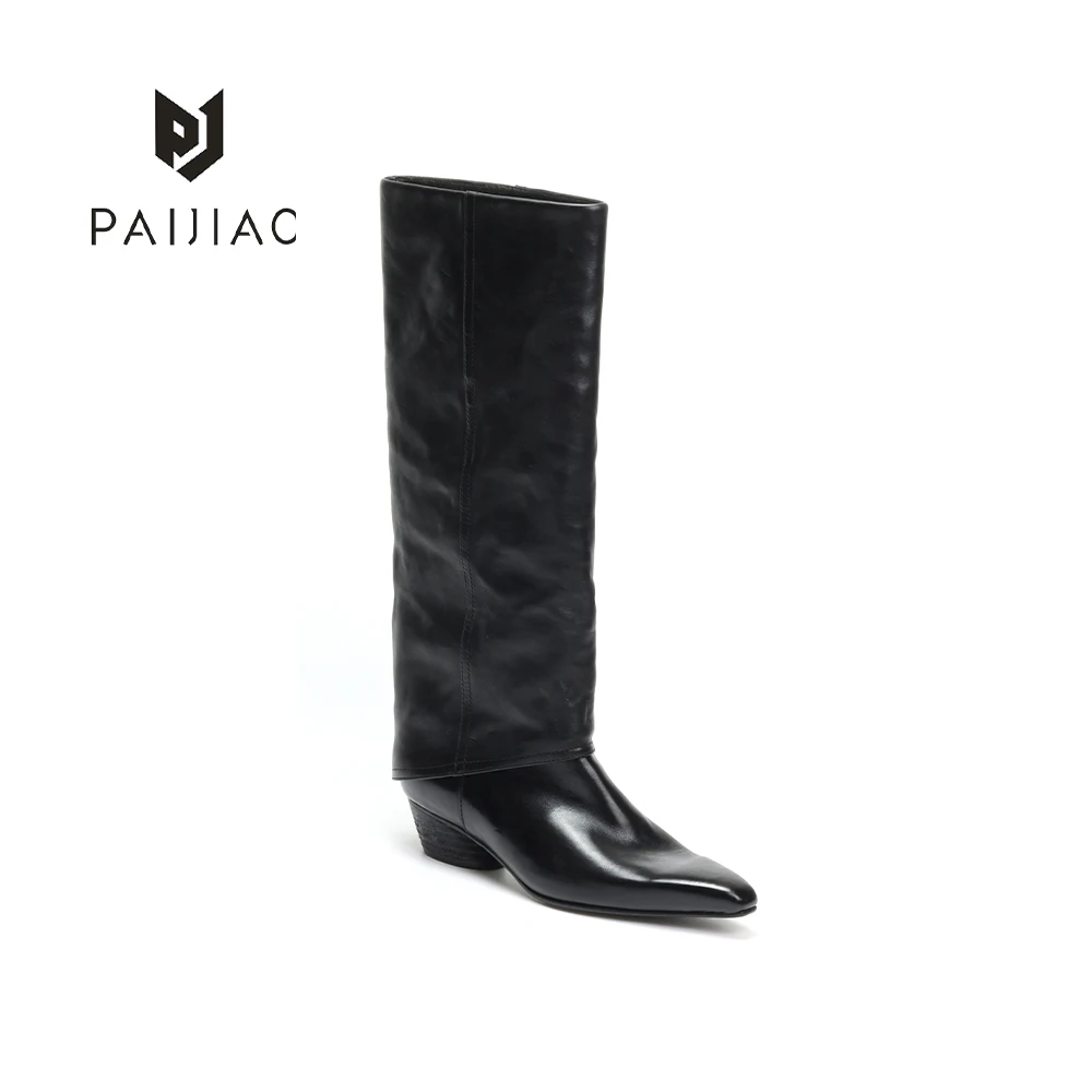 高端水洗马皮复古做旧西部不过膝一脚蹬高筒酷飒骑士女靴ZH760-1