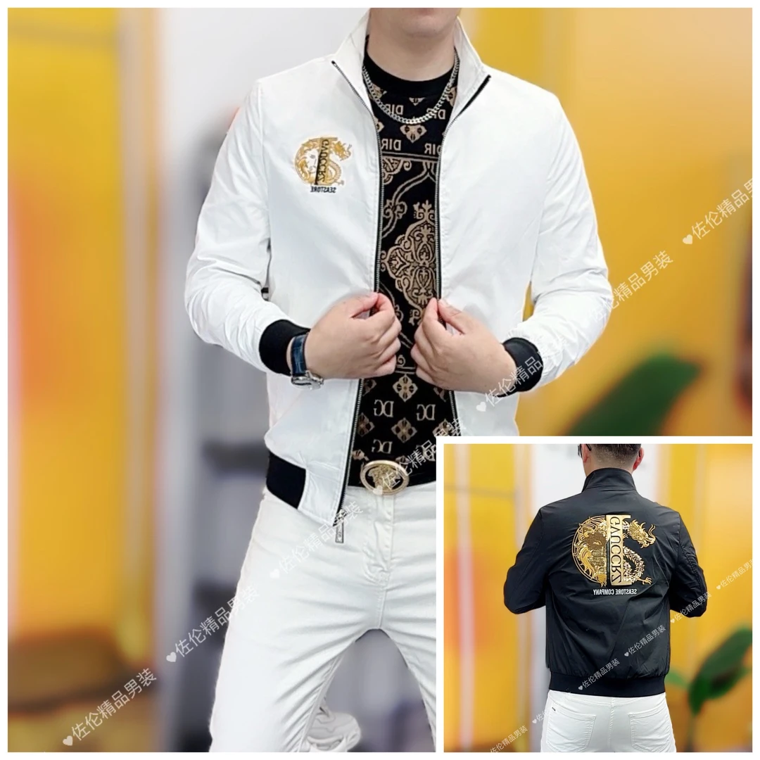 68021新款时尚男士修身刺绣潮流个性百搭夹克