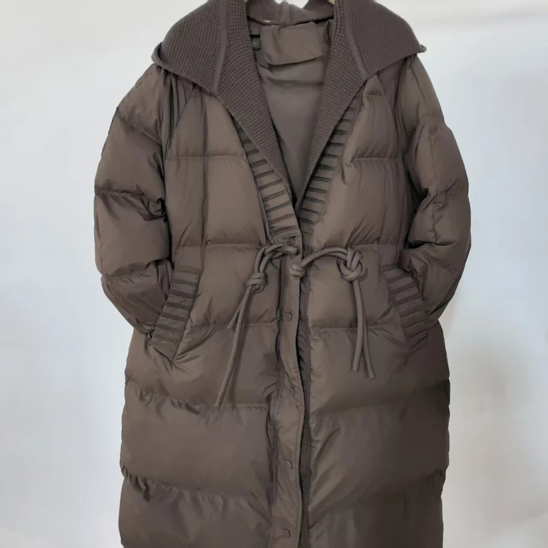 国风盘扣冬季中长款针织帽羽绒服95078