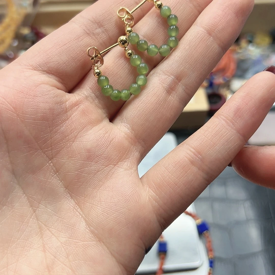 烟晶手链银S925镶嵌碧玉耳饰