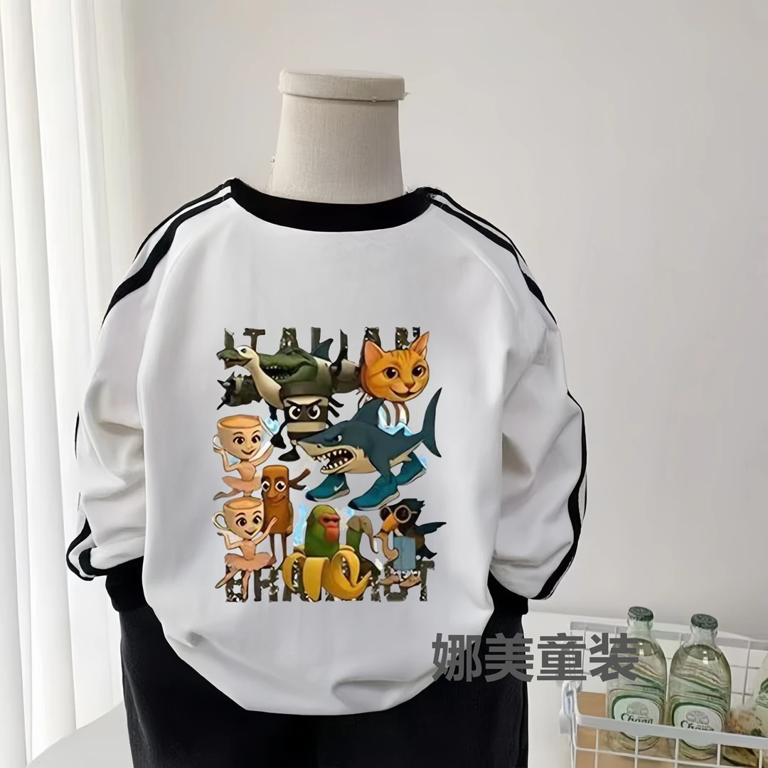 外国山海经秋冬纯棉长袖2025潮款潮酷痞帅童装儿童服装三条杠T桖