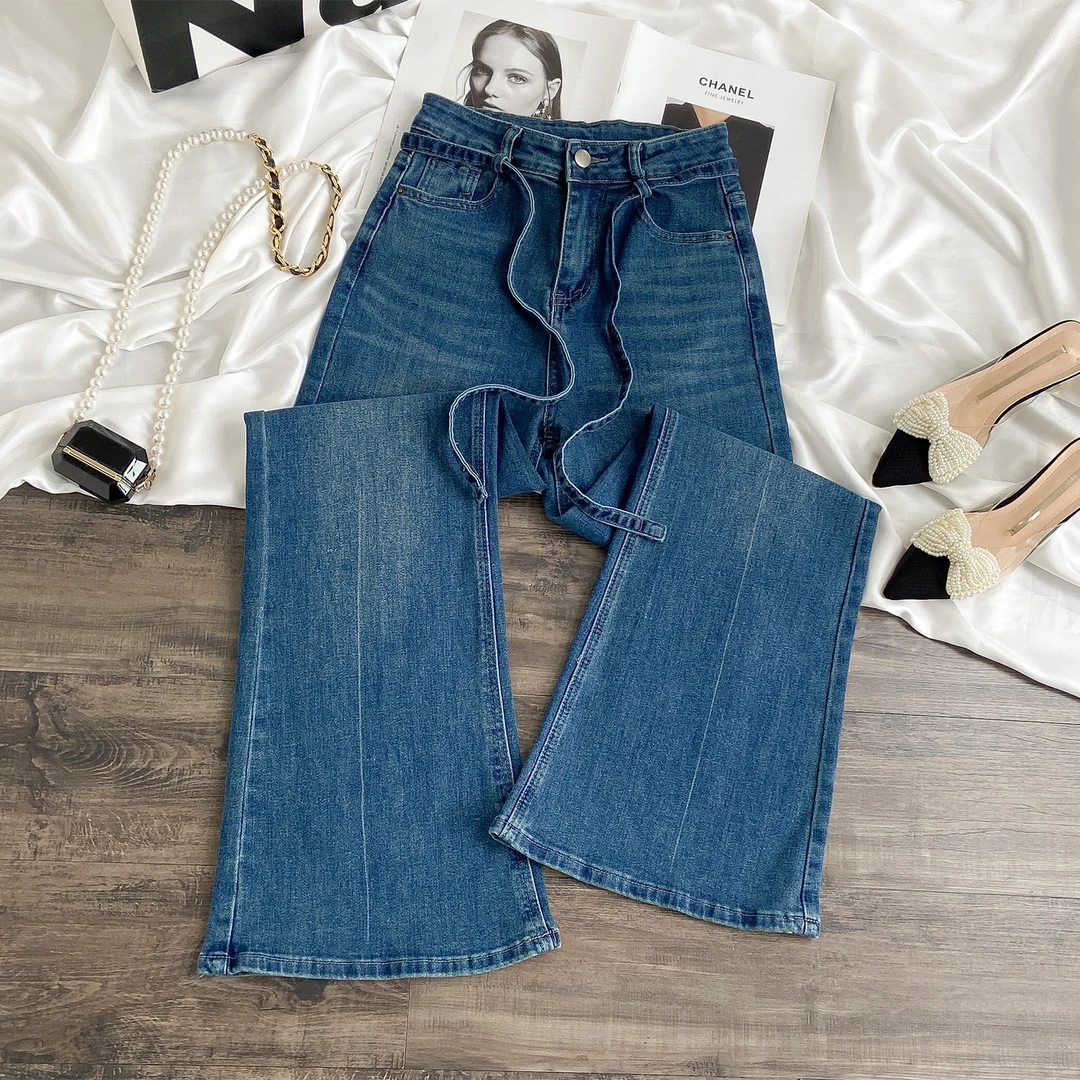 复古蓝高腰微喇牛仔裤女秋冬2025年新款爆款显瘦弹力加绒大喇叭裤