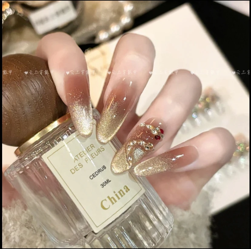 【香槟灵蛇】猫眼腮红高级纯欲ins气质优雅学生纯手工穿戴甲高质量