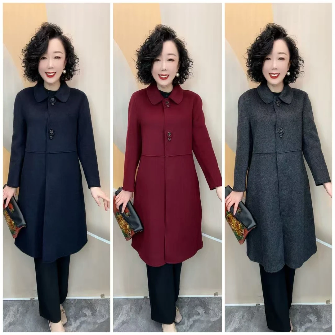 8606新款优雅女人纯色不加衬宽松大码中老年厚大衣外套,103衣长