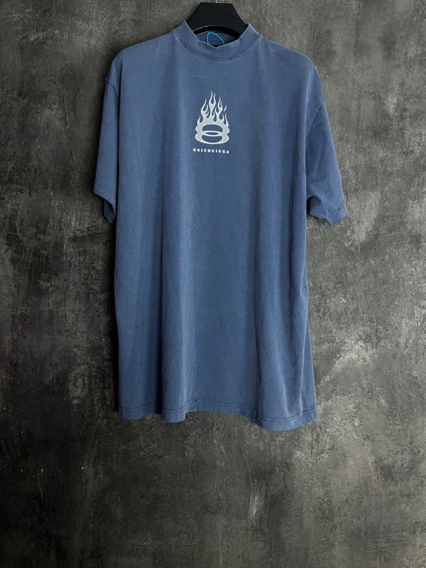 全新未使用 Balenciaga/巴黎世家 2码*1/蓝色火焰破坏短袖/02376