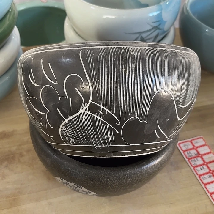 摆件陶雕刻黑荷花24微暇