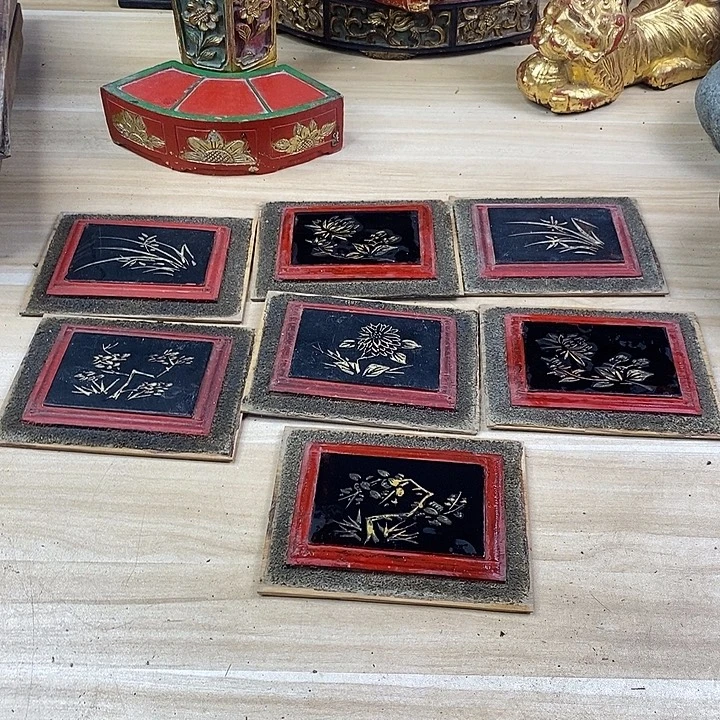 雪***庐香榧木茶室空间老木雕花板