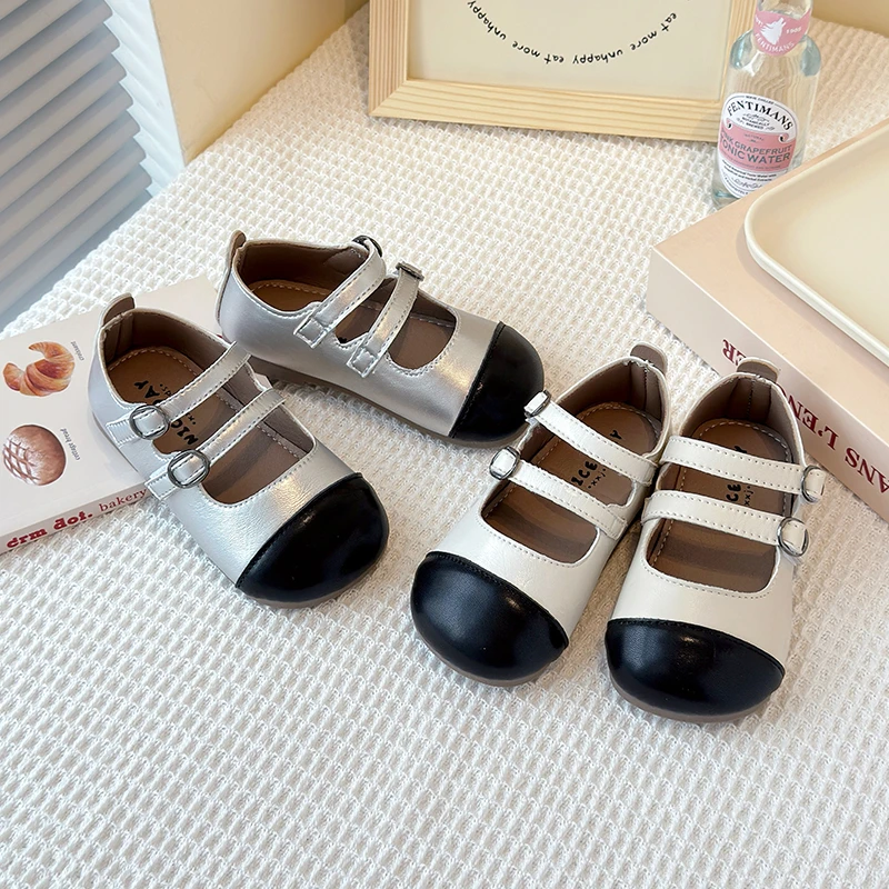 女童皮鞋2025春季新款小香风儿童拼色单鞋宝宝时尚洋气软底公主鞋