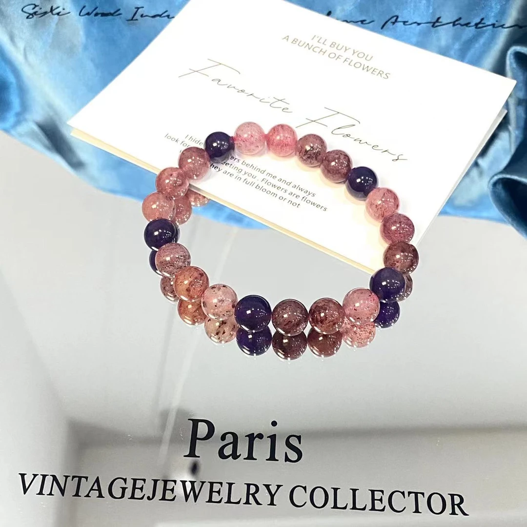 国风草莓晶多宝素圈女款简约气质手链 多样性发一SL123