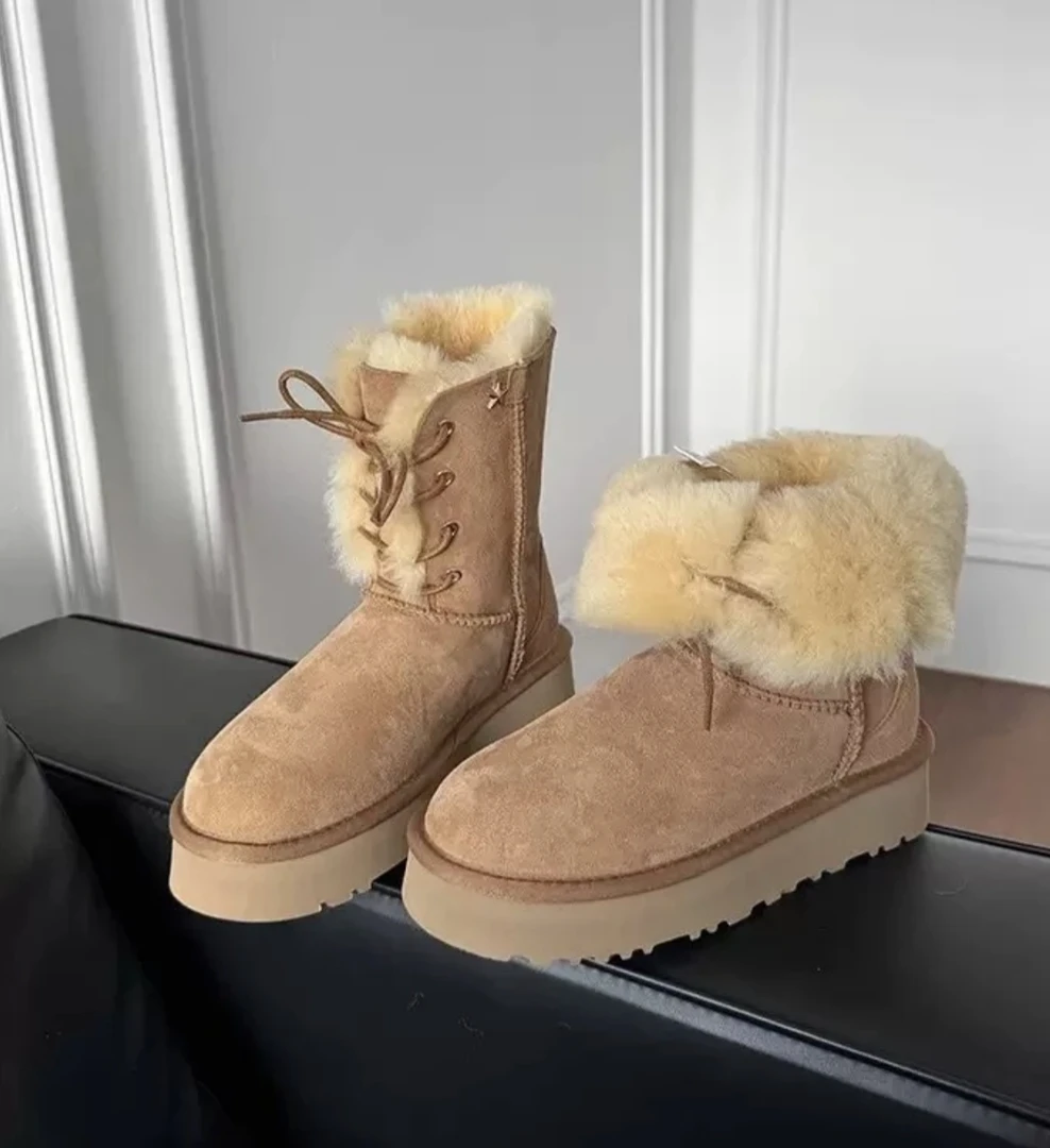 【厚底女神】2025年新款两穿星星鞋雪地靴女冬季羊皮毛一体保暖加厚