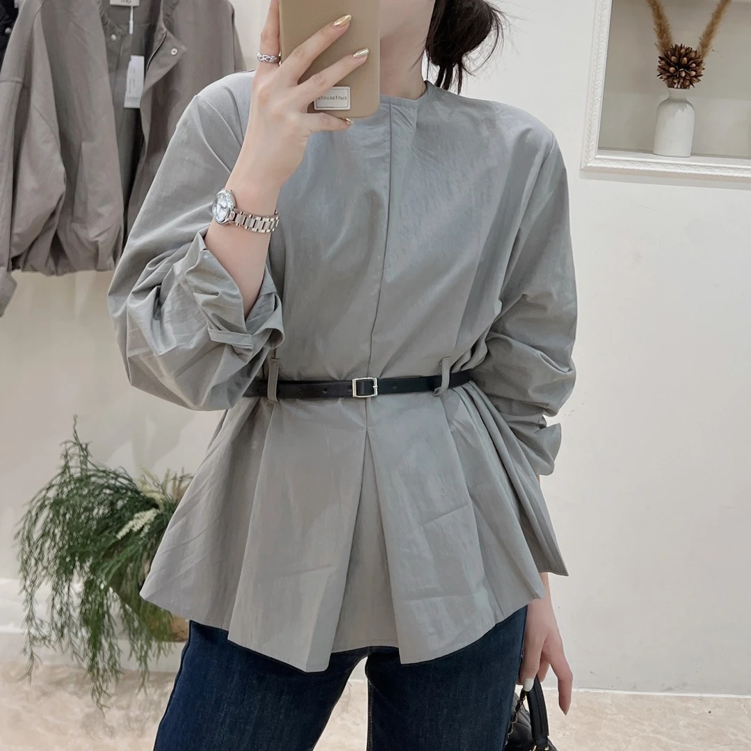 法式设计感收腰压褶衬衫女2025气质显瘦新款上衣宽松独特漂亮小衫