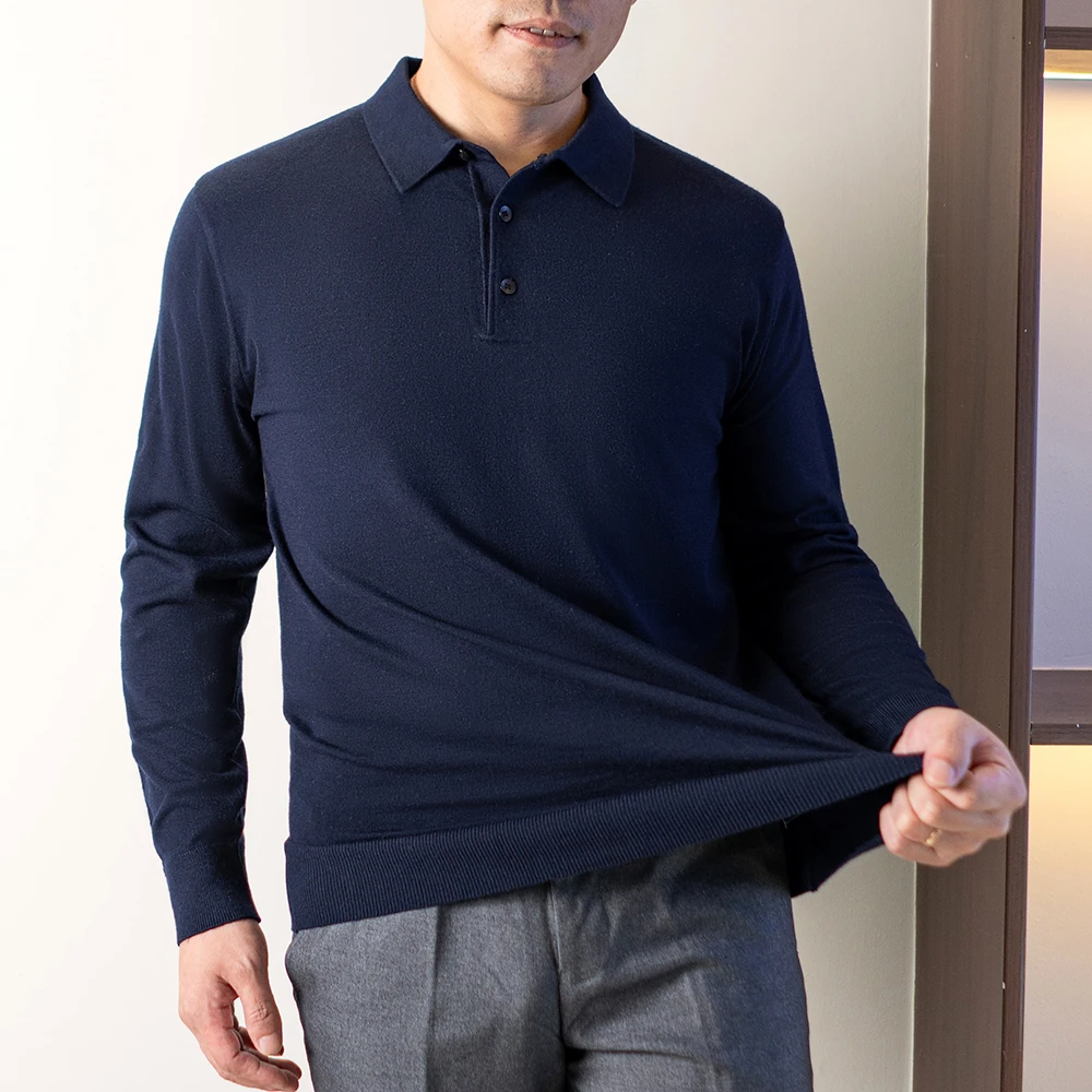 【轻奢可机洗精纺澳毛】秋冬男士针织打底商务纯色长袖POLO衫