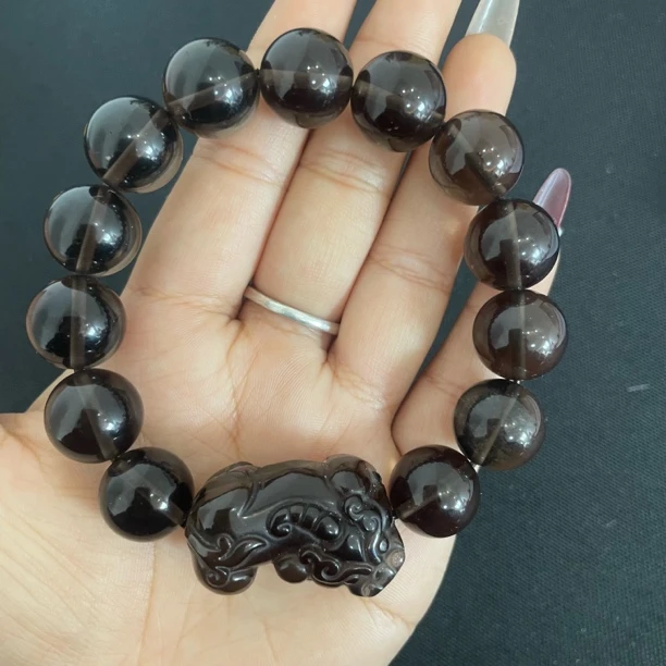 【天意珠宝阁】甄选优质黑曜石貔貅手串卡13