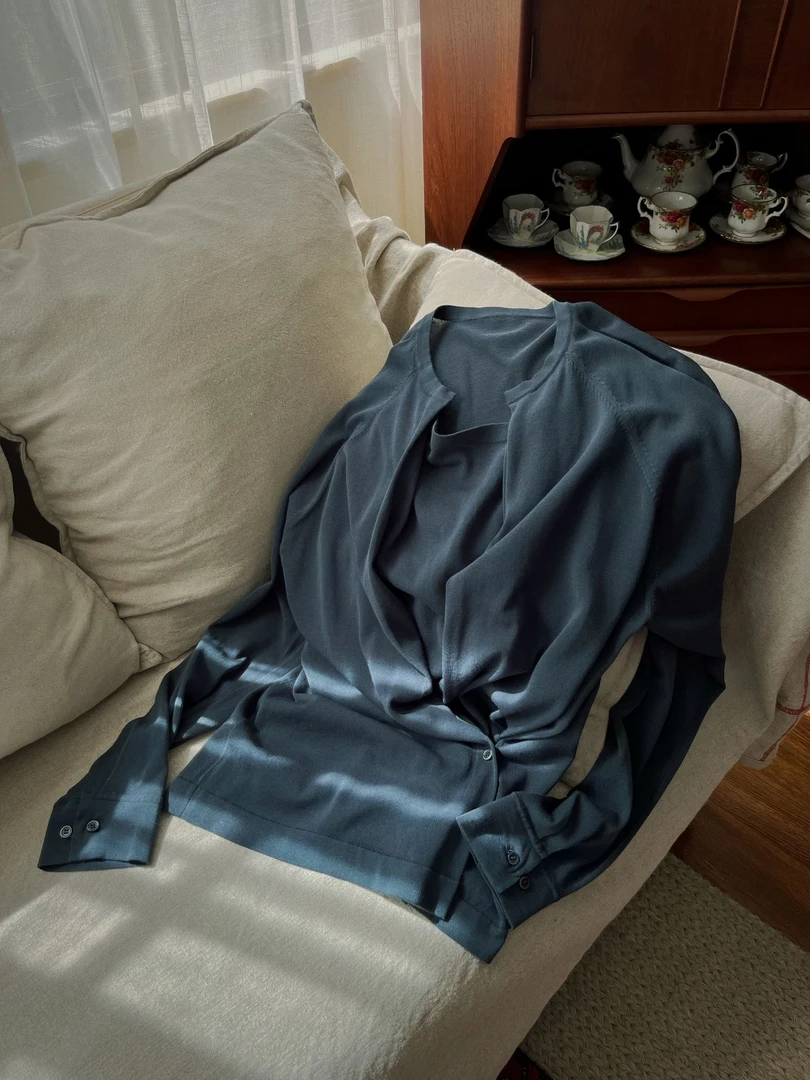 【阿黛】青黛色法式两穿针织衫