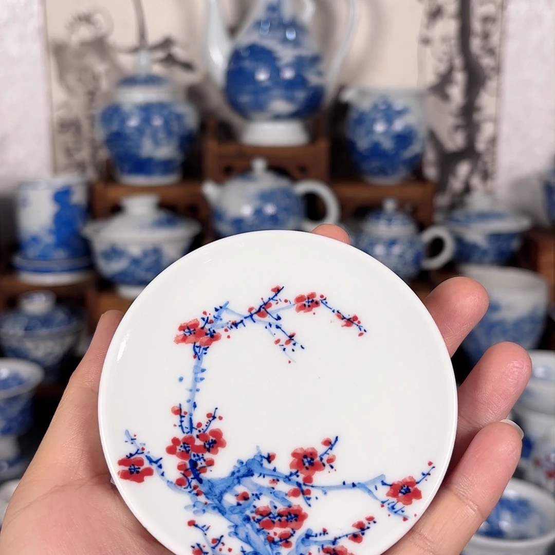 杯青花瓷器手绘作品杯垫