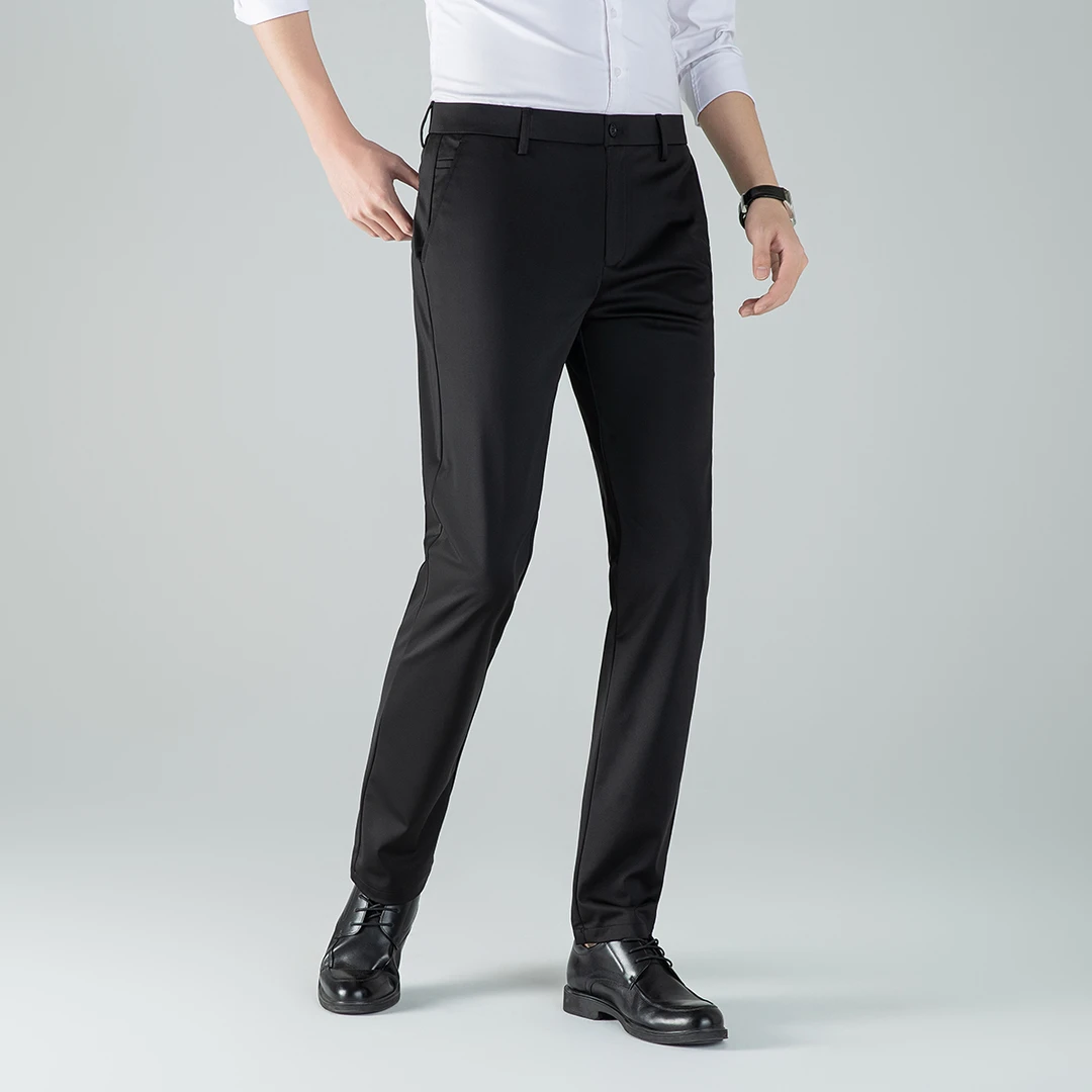 春夏薄款高档男士桑蚕丝休闲裤男装弹力透气凉爽中青年修身直筒裤