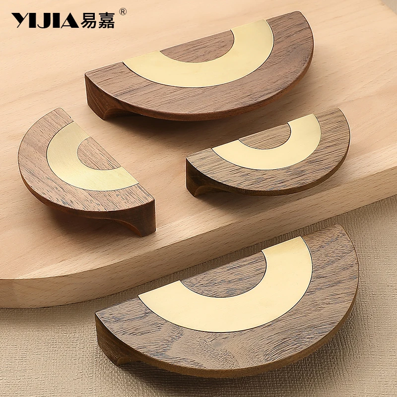 柜门抽屉橱柜实木拉手欧式简约黑胡桃柜子原木衣柜木制木质门把手