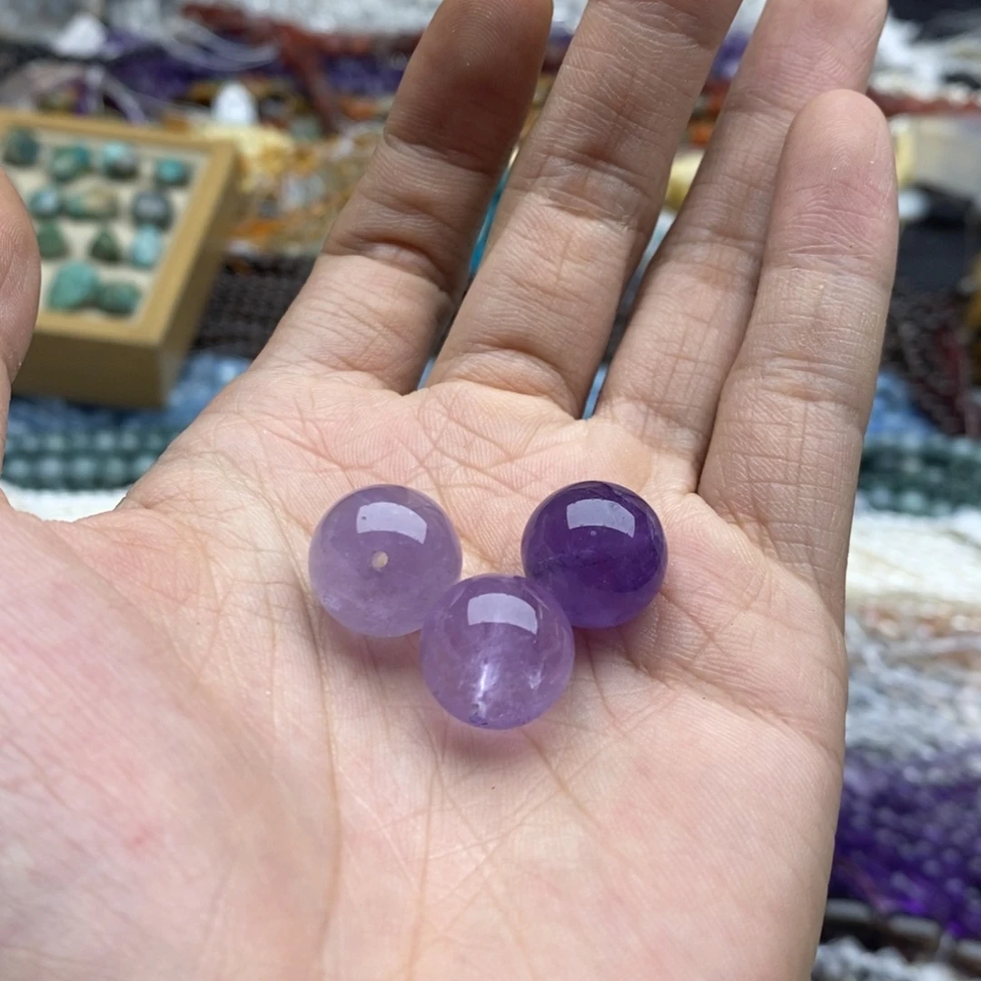 玛瑙/玉髓未镶嵌珠宝半成品一颗天然14mm紫水晶圆珠