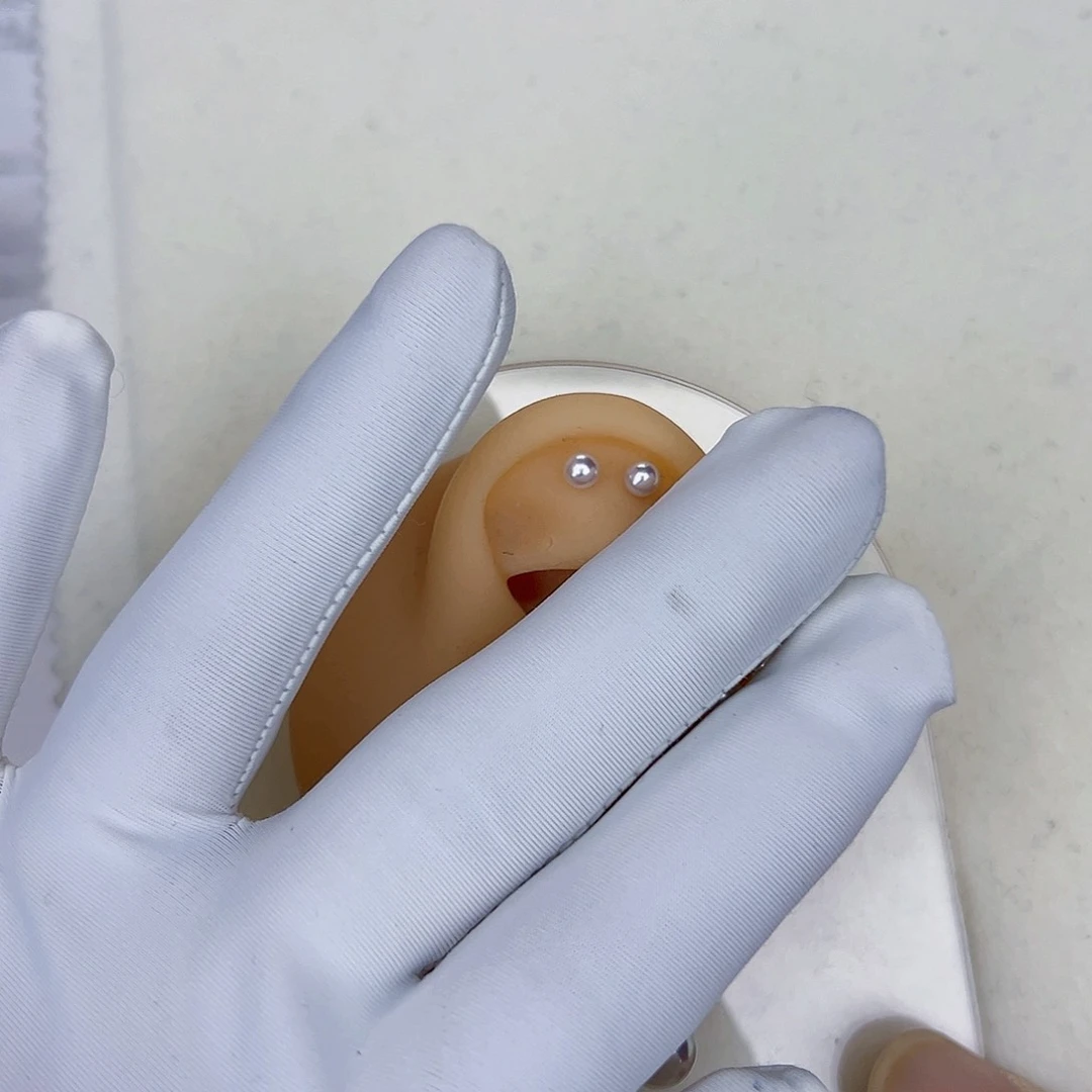 海水珍珠海水akoya天女耳钉3-4mm银S925镶嵌