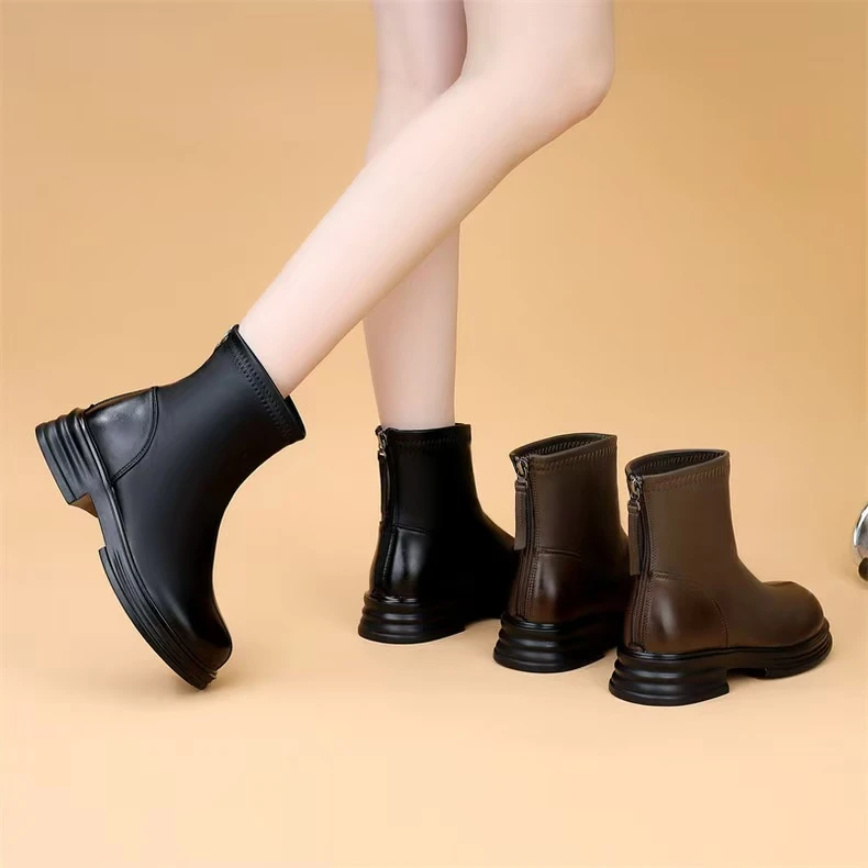 秋冬新款韩版通勤瘦瘦简约粗跟裸靴短靴L5811(加绒)