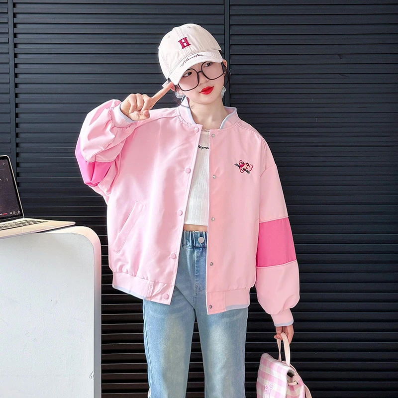 女童粉色外套2025春装新款中大儿童棒球服洋气炸街青少年春秋夹克