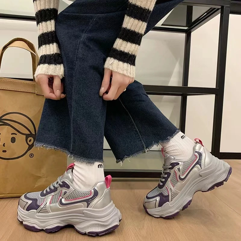 老爹鞋女款2024春秋季新款超火百搭学生轻便厚底运动鞋 7005-1