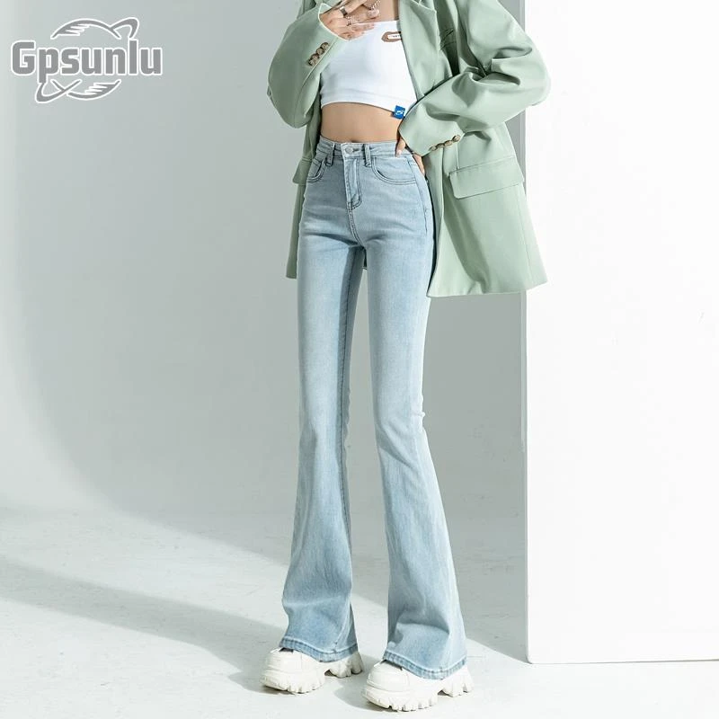 gpsunlu春季微喇叭牛仔裤女修身显瘦高腰拖地垂感时尚马蹄裤时尚