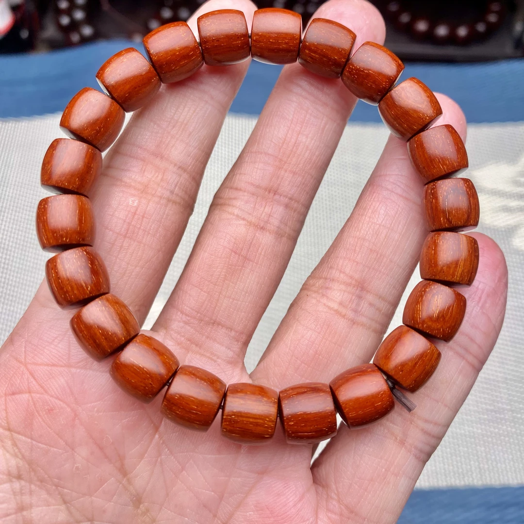 原汁原味5星+鸡血红鳞底泥料数控精工910直切珠印度小叶紫檀手串