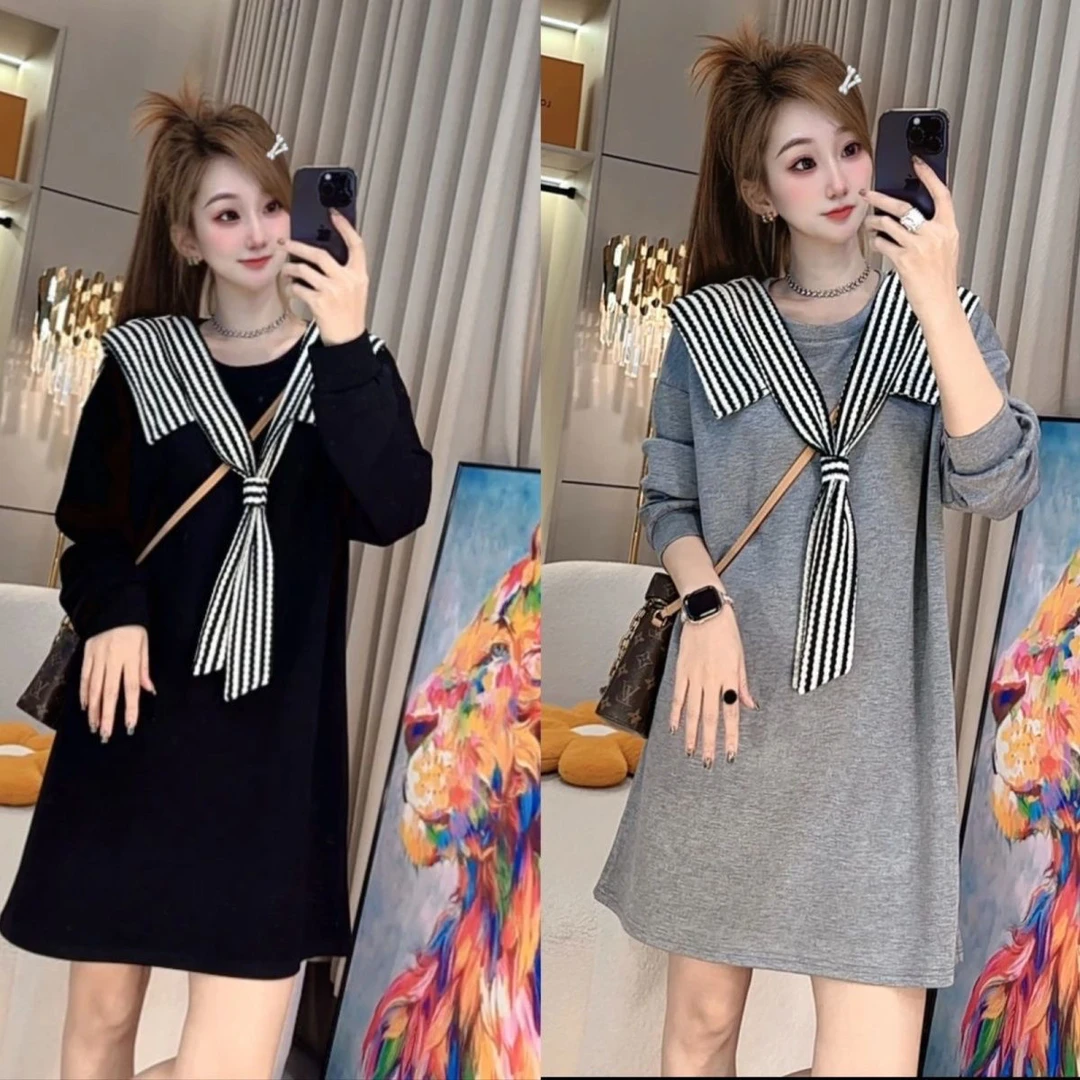 1075爆款卫衣衣裙秋季新款时尚宽松披肩显瘦减龄遮肉连衣裙