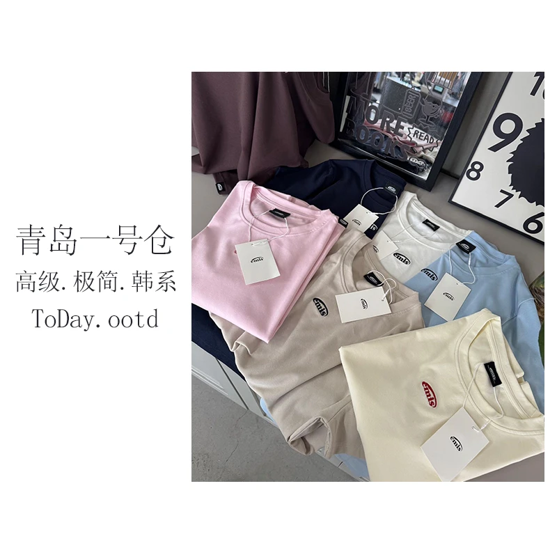 【IU同款】韩国小众品牌刺绣极简休闲短袖T恤