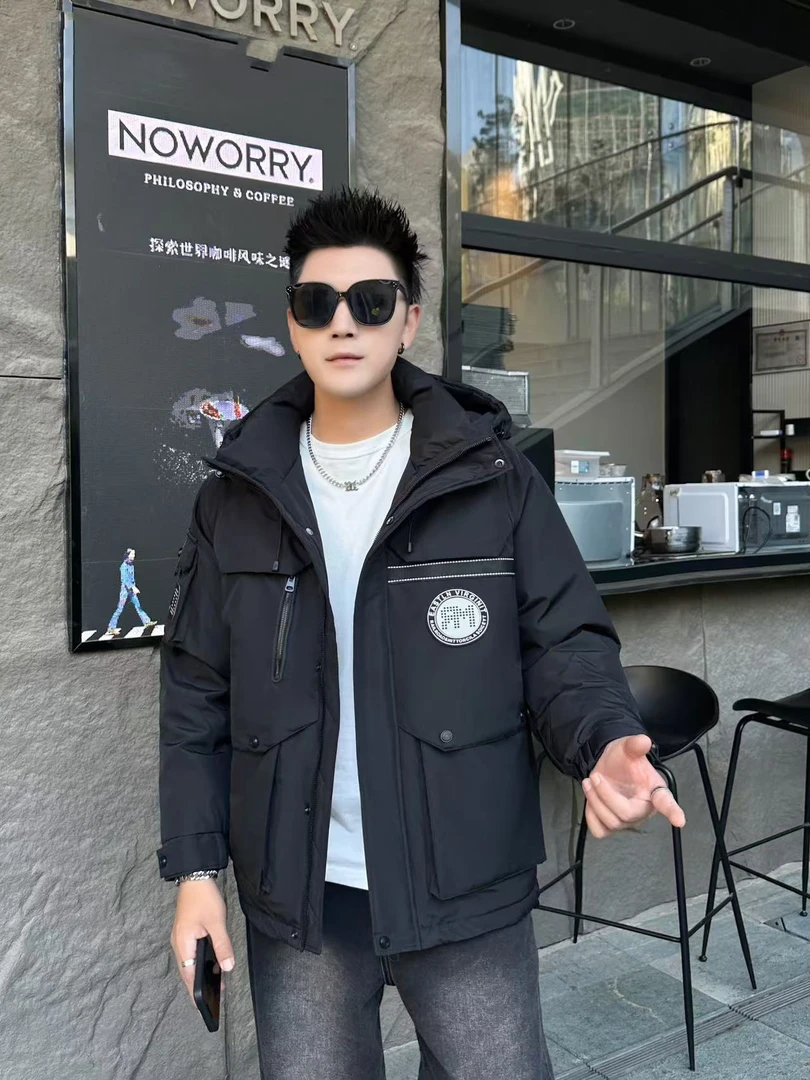 8201#【黑色】冬季新款工装连帽潮牌户外防风（无水洗标）外套-非标