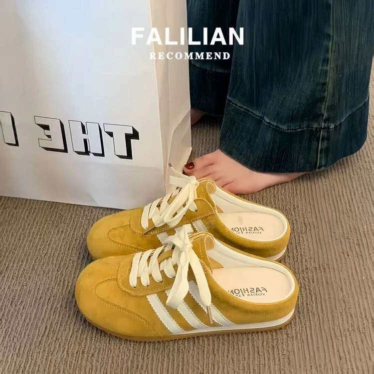 2025春季新款高级感包头拖平底跟底橡胶鞋底布内里包头PU帮面