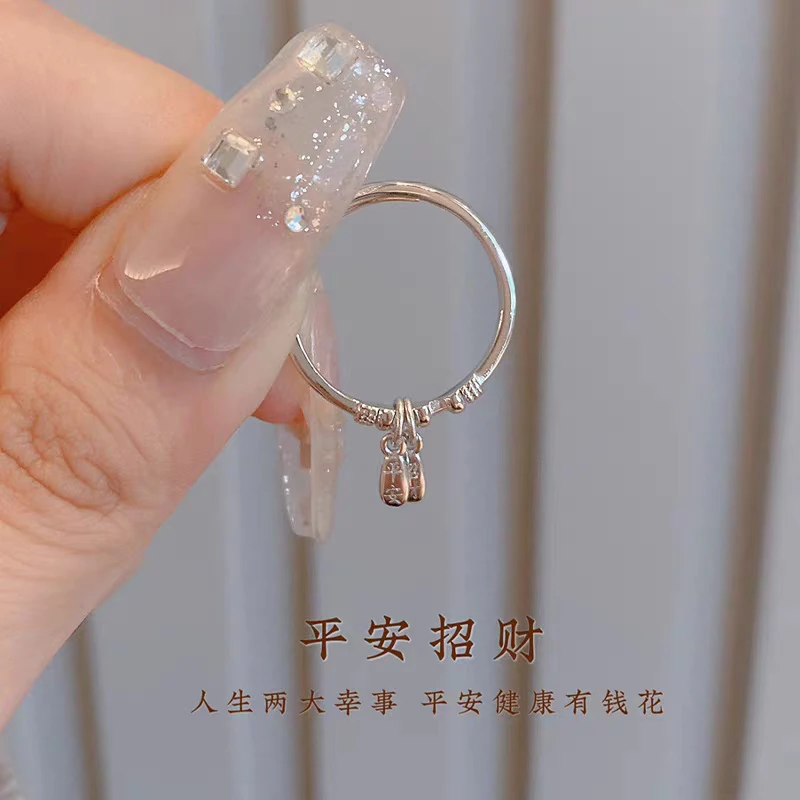 足银戒指 纯银990开口平安有钱花戒指气质小众小众简约可调节礼物