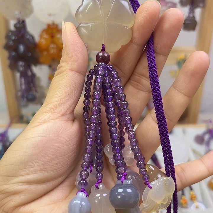 汽车挂件福利款紫色流苏多宝四叶草