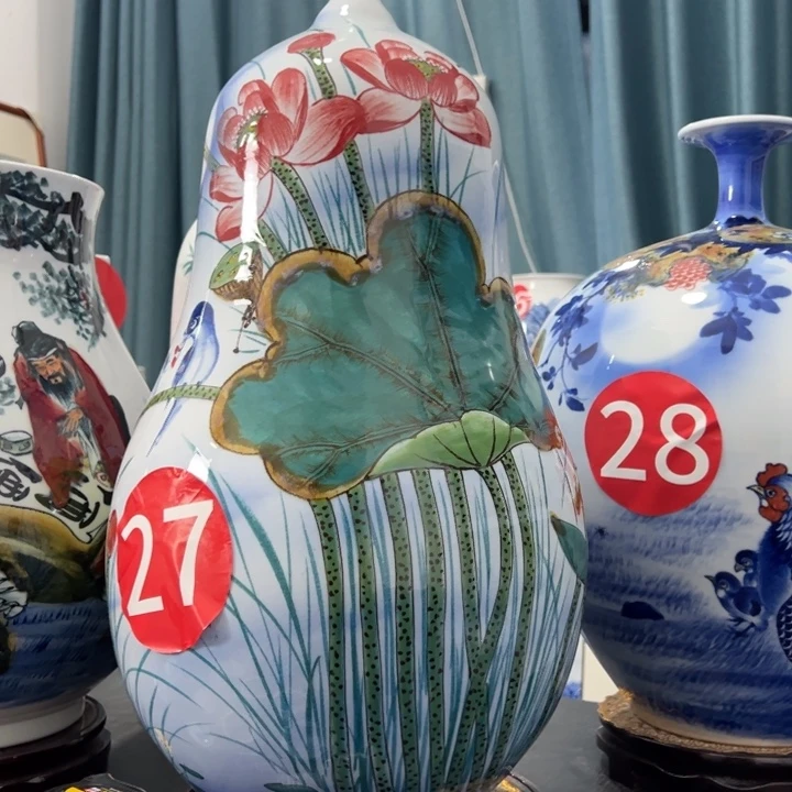 陶荷塘情趣陶瓷葫芦瓶高58肚子30