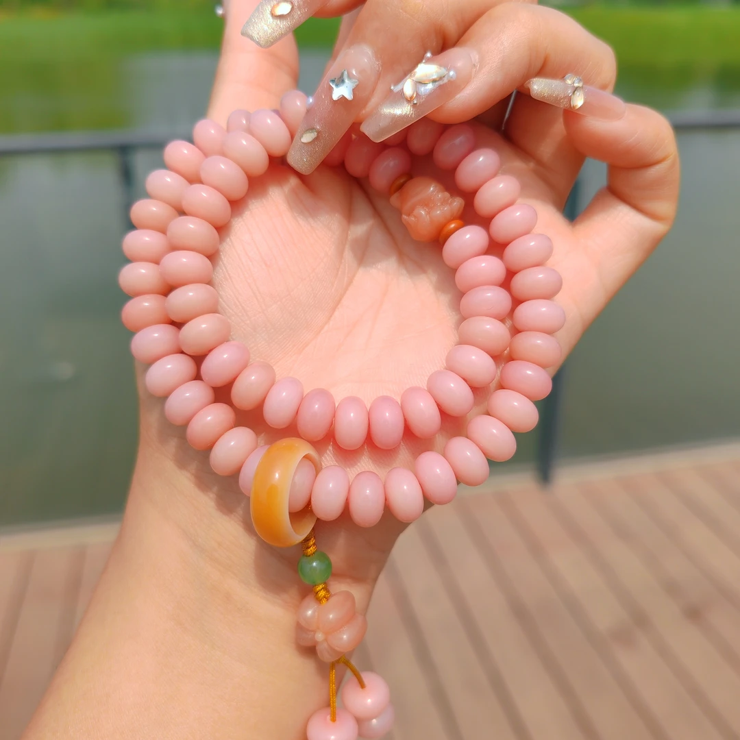 【送盘玩袋】冰透玉粉菩提根双圈手串女款手持百搭文玩菩提珠手串