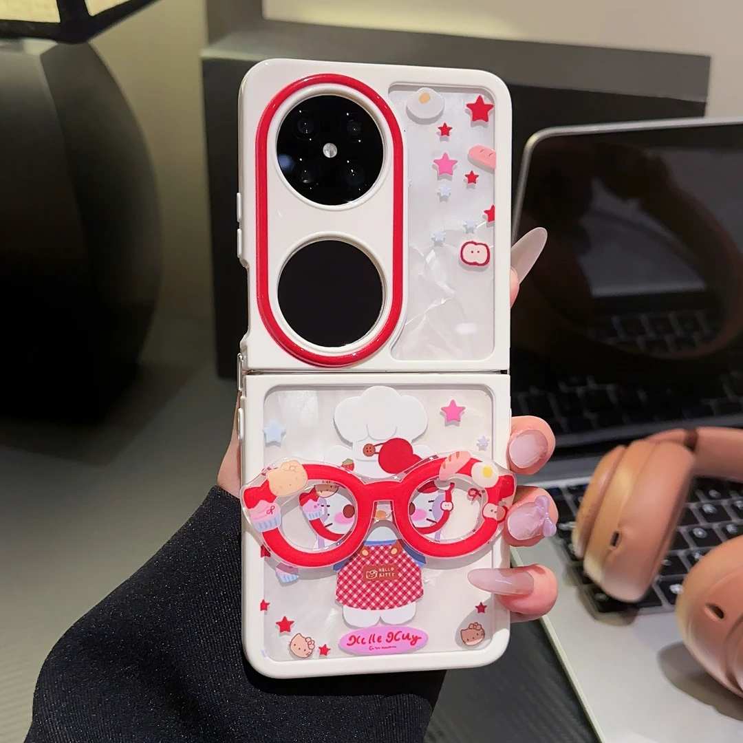 适用于华为POCKET2手机壳奶油壳FINDN3FLIP凯蒂猫支架2024高级感
