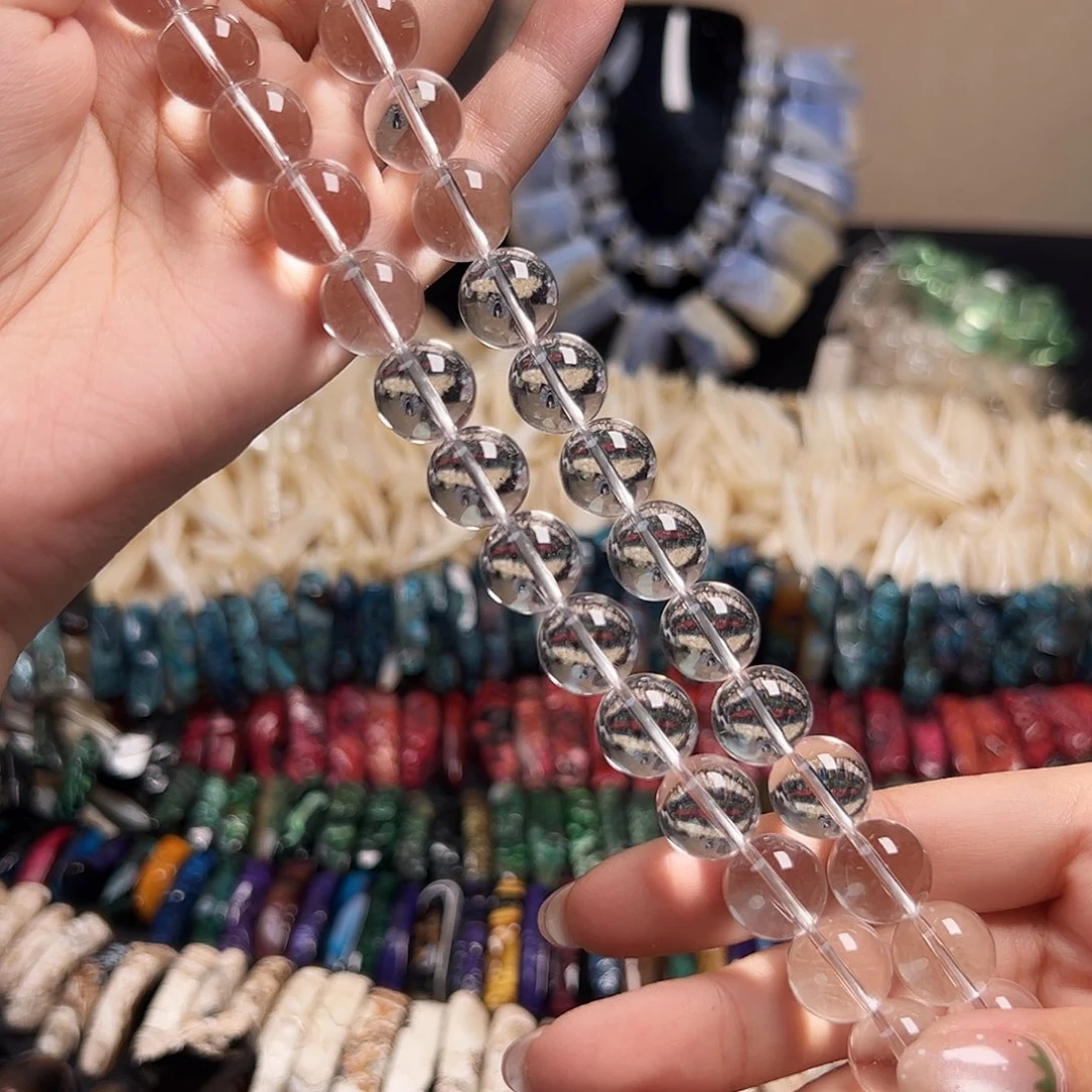 玛瑙/玉髓合金珠宝半成品B353白水晶圆珠12mm