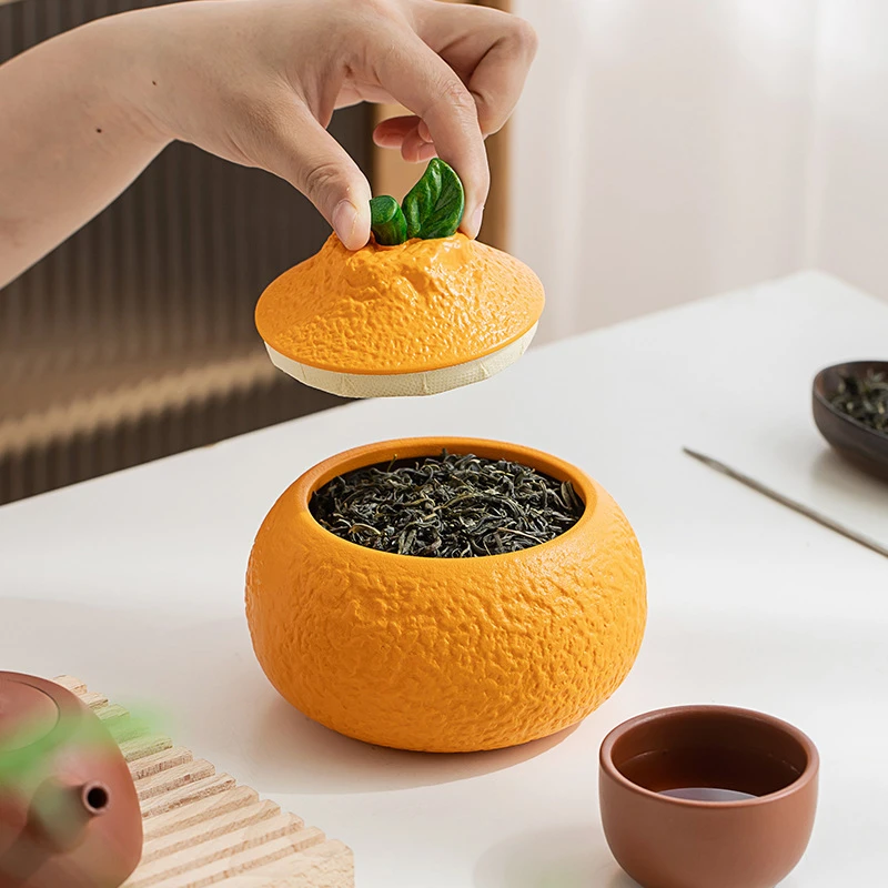 大吉大利陶瓷茶叶罐丑橘潮流简约密封功夫茶具茶具配件储存罐子