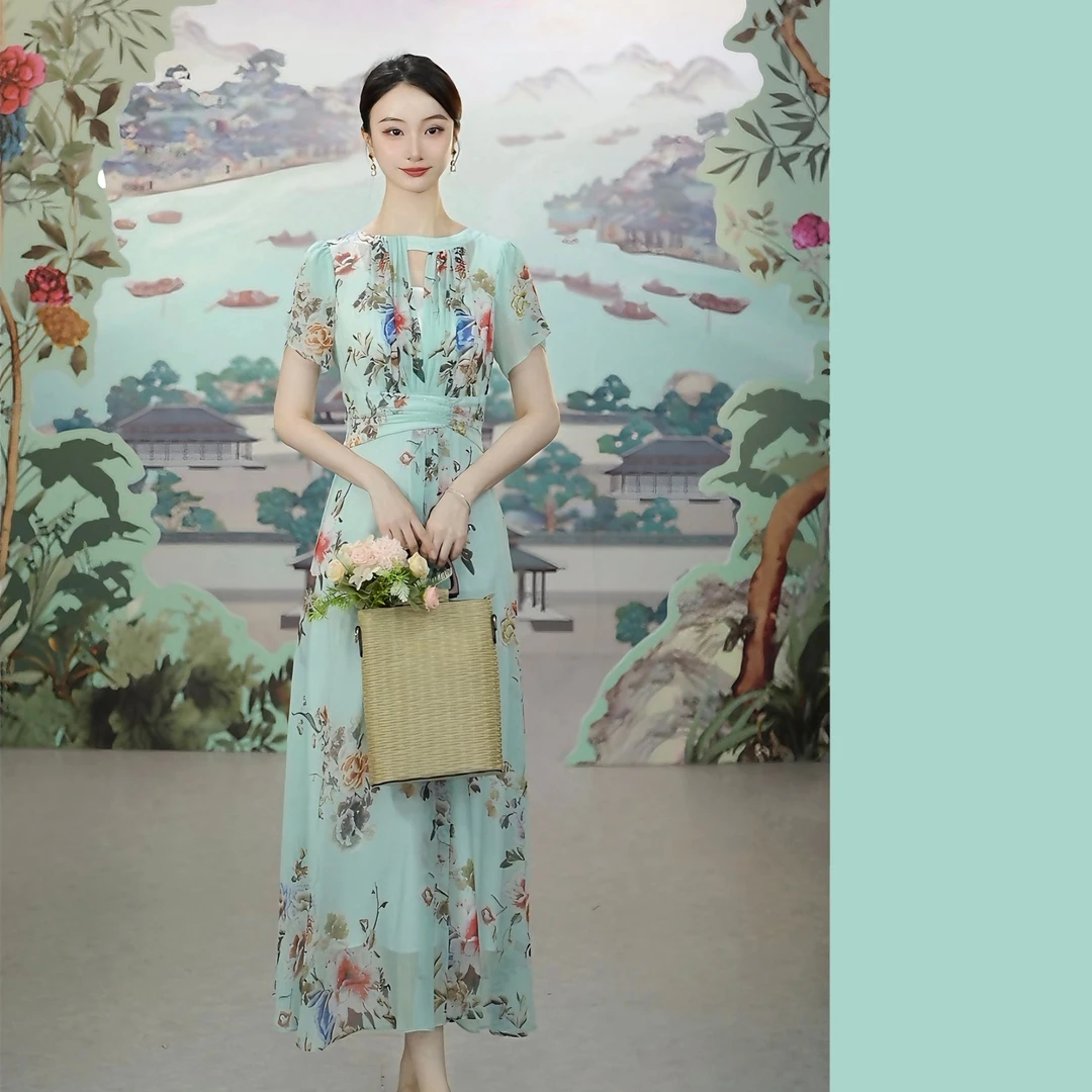 SUSSI/古色【莫奈雨林】碎花时尚显瘦气质日常旅游夏高腰法式连衣裙