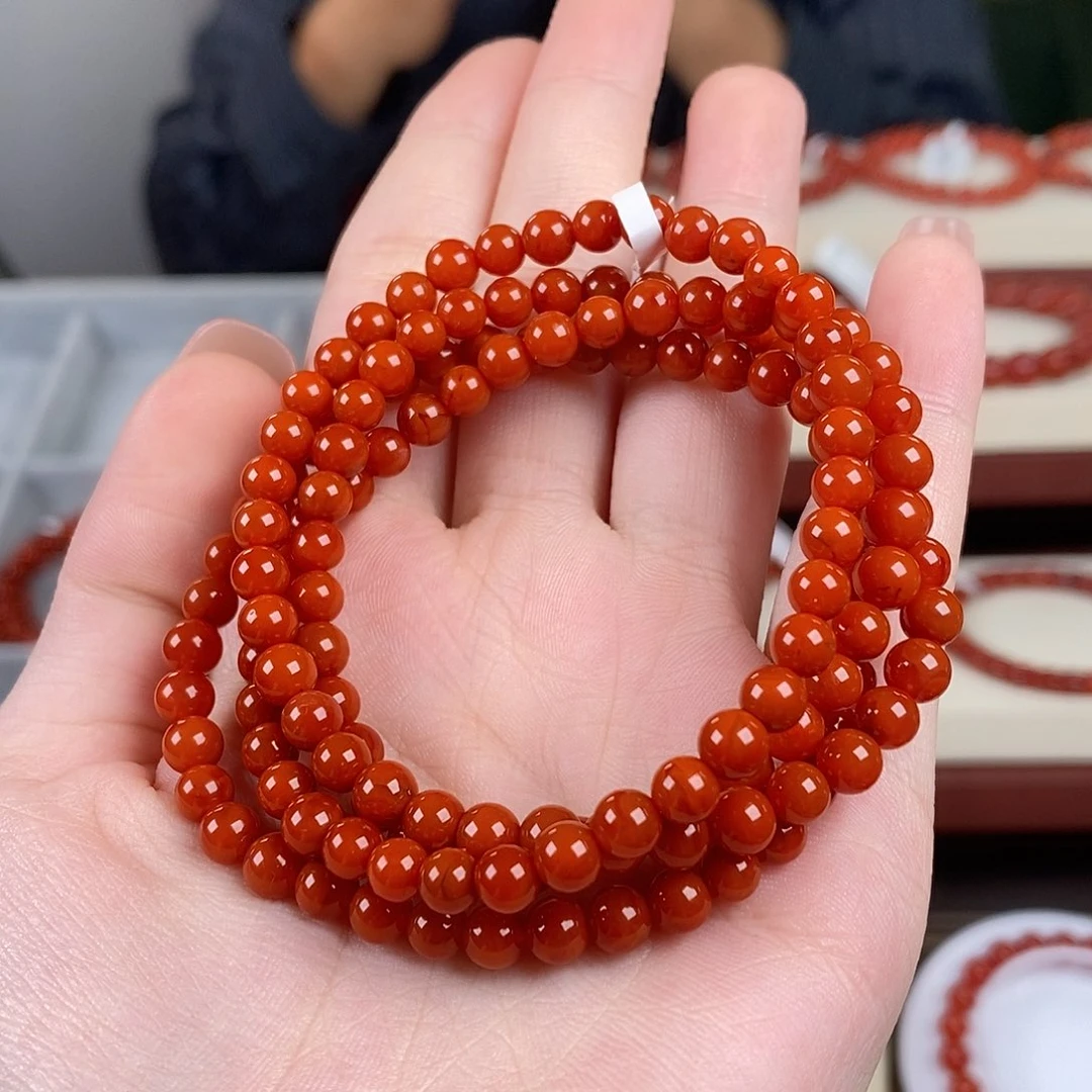 南红玛瑙未镶嵌手串原矿多圈5mm+高品满色满肉瓦西川料