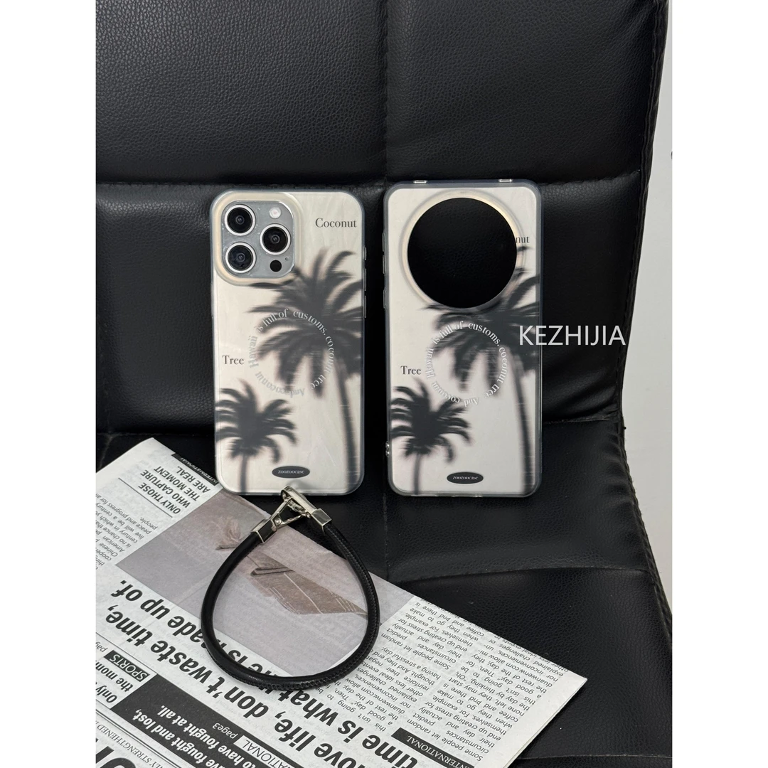 【壳之】高级英文椰树适用苹果16/15/14/13手机壳华为mate60/Pura70